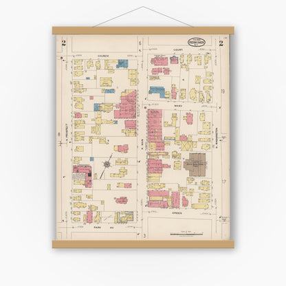 Old map wall art mockup — magnetic wood frame on white wall — Sanborn Fire Insurance Map from Herkimer, Herkimer County, New York (1923) - Complete Map Set