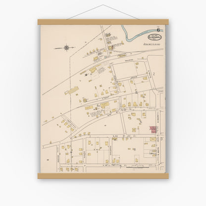 Old map wall art mockup — magnetic wood frame on white wall — Sanborn Fire Insurance Map from Albemarle, Stanley County, North Carolina (1922), Sheet #0006
