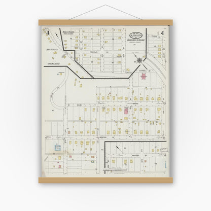 Old map wall art mockup — magnetic wood frame on white wall — Sanborn Fire Insurance Map from Altavista, Campbell County, Virginia (1925), Sheet #0004