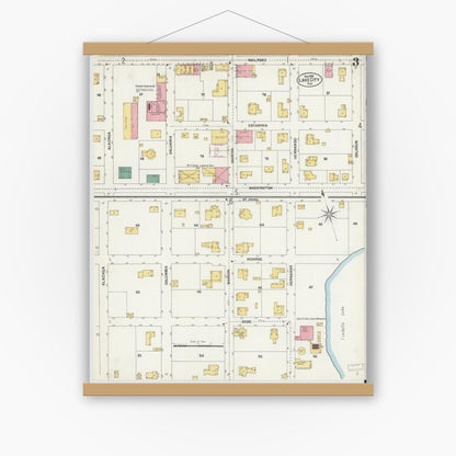 Old map wall art mockup — magnetic wood frame on white wall — Sanborn Fire Insurance Map from Lake City, Columbia County, Florida (1902), Sheet #0003