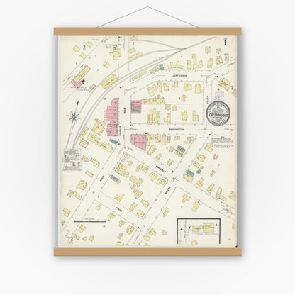 Old map wall art mockup — magnetic wood frame on white wall — Sanborn Fire Insurance Map from Cattaraugus, Cattaraugus County, New York (1907) - Complete Map Set