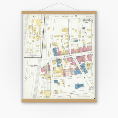 Old map wall art mockup — magnetic wood frame on white wall — Sanborn Fire Insurance Map from Ridgewood, Bergen County, New Jersey (1916), Sheet #0004