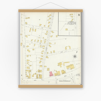 Old map wall art mockup — magnetic wood frame on white wall — Sanborn Fire Insurance Map from Hopkinton, Middlesex County, Massachusetts (1904), Sheet #0005