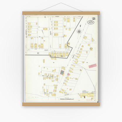 Old map wall art mockup — magnetic wood frame on white wall — Sanborn Fire Insurance Map from Salem, Salem County, New Jersey (1909), Sheet #0021