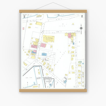 Old map wall art mockup — magnetic wood frame on white wall — Sanborn Fire Insurance Map from Put-in-bay, Ottawa County, Ohio (1950), Sheet #0002
