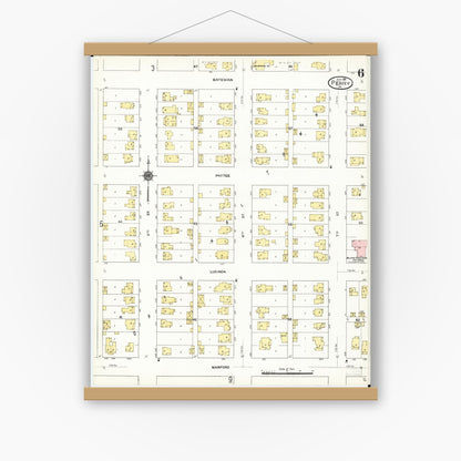 Old map wall art mockup — magnetic wood frame on white wall — Sanborn Fire Insurance Map from Perry, Dallas County, Iowa (1911), Sheet #0006