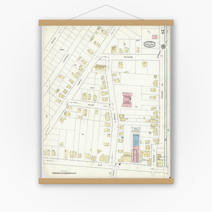 Old map wall art mockup — magnetic wood frame on white wall — Sanborn Fire Insurance Map from Oneida, Madison County, New York (1914) - Complete Map Set