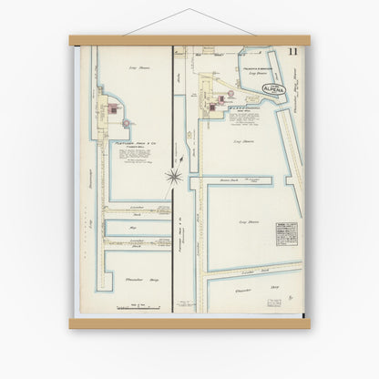 Old map wall art mockup — magnetic wood frame on white wall — Sanborn Fire Insurance Map from Alpena, Alpena County, Michigan (1884), Sheet #0011