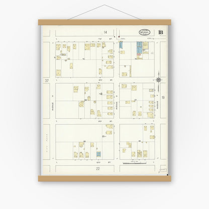 Old map wall art mockup — magnetic wood frame on white wall — Sanborn Fire Insurance Map from Miami, Dade County, Florida (1914), Sheet #0018