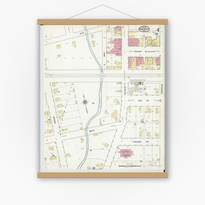 Old map wall art mockup — magnetic wood frame on white wall — Sanborn Fire Insurance Map from Holgate, Henry County, Ohio (1916), Sheet #0004