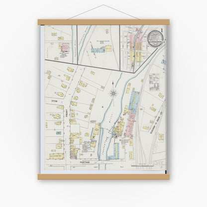 Old map wall art mockup — magnetic wood frame on white wall — Sanborn Fire Insurance Map from Cuyahoga Falls, Summit County, Ohio (1889) - Complete Map Set