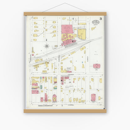 Old map wall art mockup — magnetic wood frame on white wall — Sanborn Fire Insurance Map from Macomb, Mcdonough County, Illinois (1906), Sheet #0003