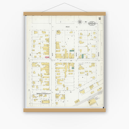 Old map wall art mockup — magnetic wood frame on white wall — Sanborn Fire Insurance Map from Harrison, Clare County, Michigan (1900), Sheet #0002