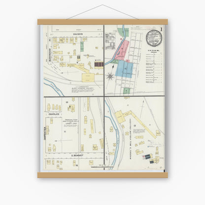 Old map wall art mockup — magnetic wood frame on white wall — Sanborn Fire Insurance Map from Luzerne, Luzerne County, Pennsylvania (1891), Sheet #0001
