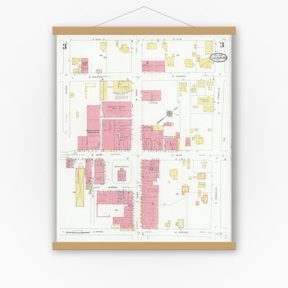 Old map wall art mockup — magnetic wood frame on white wall — Sanborn Fire Insurance Map from Louisburg, Franklin County, North Carolina (1930), Sheet #0003