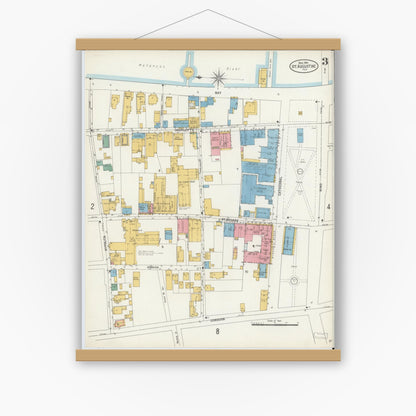 Old map wall art mockup — magnetic wood frame on white wall — Sanborn Fire Insurance Map from Saint Augustine, Saint John's County, Florida (1904), Sheet #0003