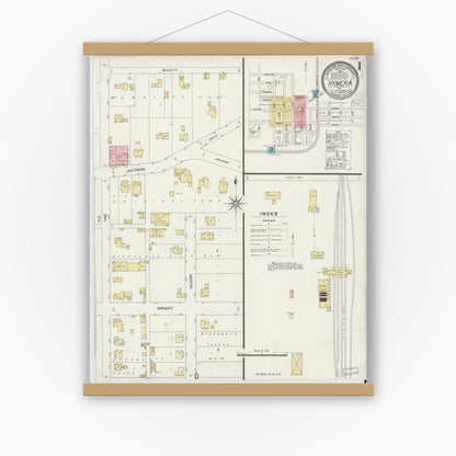 Old map wall art mockup — magnetic wood frame on white wall — Sanborn Fire Insurance Map from Hymera, Sullivan County, Indiana (1904) - Complete Map Set