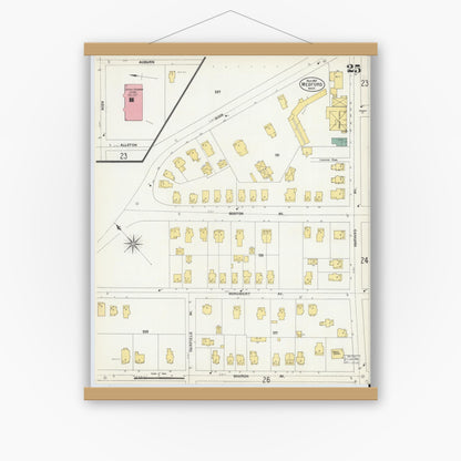 Old map wall art mockup — magnetic wood frame on white wall — Sanborn Fire Insurance Map from Medford, Middlesex County, Massachusetts (1903), Sheet #0025