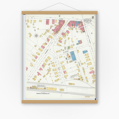 Old map wall art mockup — magnetic wood frame on white wall — Sanborn Fire Insurance Map from Bellevue, Huron And Sandusky County, Ohio (1906), Sheet #0002