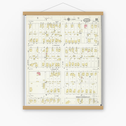 Old map wall art mockup — magnetic wood frame on white wall — Sanborn Fire Insurance Map from Jackson, Jackson County, Ohio (1914), Sheet #0011