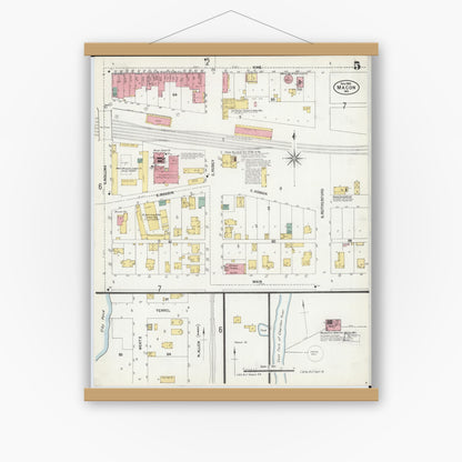Old map wall art mockup — magnetic wood frame on white wall — Sanborn Fire Insurance Map from Macon, Macon County, Missouri (1902), Sheet #0005