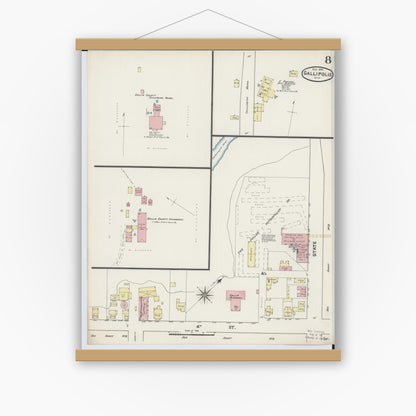 Old map wall art mockup — magnetic wood frame on white wall — Sanborn Fire Insurance Map from Gallipolis, Gallia County, Ohio (1890), Sheet #0008