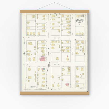 Old map wall art mockup — magnetic wood frame on white wall — Sanborn Fire Insurance Map from Wichita Falls, Wichita County, Texas (1912), Sheet #0010