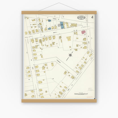 Old map wall art mockup — magnetic wood frame on white wall — Sanborn Fire Insurance Map from Swedesboro, Gloucester County, New Jersey (1920), Sheet #0004