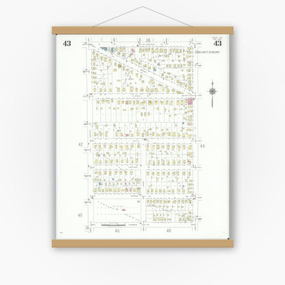 Old map wall art mockup — magnetic wood frame on white wall — Sanborn Fire Insurance Map from Beloit, Rock County, Wisconsin (1939), Sheet #0043