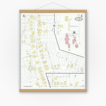 Old map wall art mockup — magnetic wood frame on white wall — Sanborn Fire Insurance Map from Saint Clairsville, Belmont County, Ohio (1929), Sheet #0005