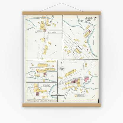 Old map wall art mockup — magnetic wood frame on white wall — Sanborn Fire Insurance Map from Gardner, Worcester County, Massachusetts (1900), Sheet #0015