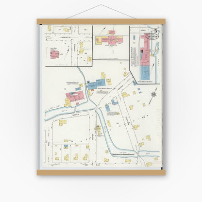 Old map wall art mockup — magnetic wood frame on white wall — Sanborn Fire Insurance Map from Constantine, Saint Joseph County, Michigan (1916), Sheet #0005