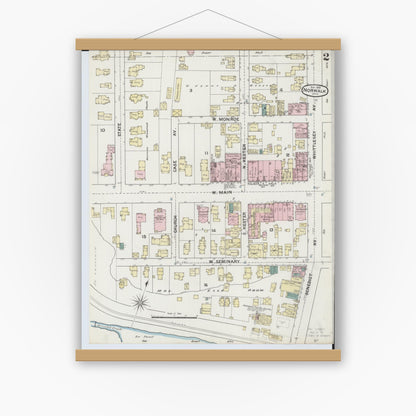Old map wall art mockup — magnetic wood frame on white wall — Sanborn Fire Insurance Map from Norwalk, Huron County, Ohio (1888), Sheet #0002