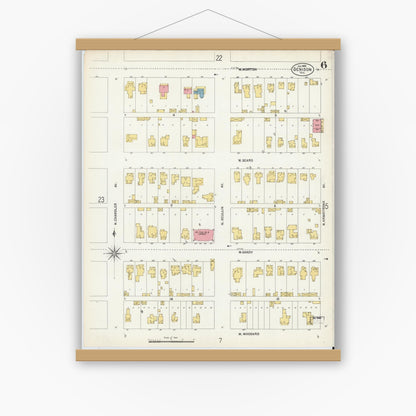 Old map wall art mockup — magnetic wood frame on white wall — Sanborn Fire Insurance Map from Denison, Grayson County, Texas (1903), Sheet #0006