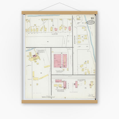 Old map wall art mockup — magnetic wood frame on white wall — Sanborn Fire Insurance Map from Defiance, Defiance County, Ohio (1893), Sheet #0010