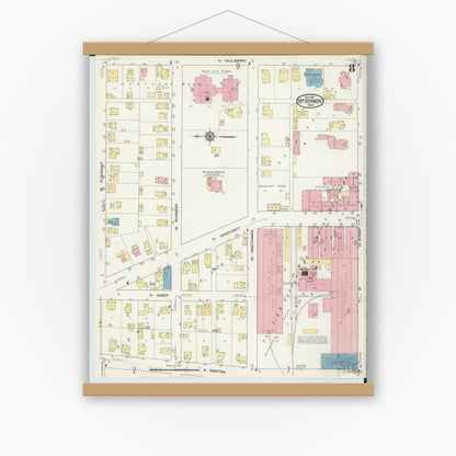 Old map wall art mockup — magnetic wood frame on white wall — Sanborn Fire Insurance Map from Mount Vernon, Knox County, Ohio (1913), Sheet #0008