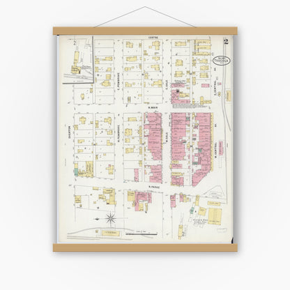 Old map wall art mockup — magnetic wood frame on white wall — Sanborn Fire Insurance Map from Tuscola, Douglas County, Illinois (1897), Sheet #0002