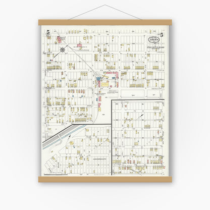 Old map wall art mockup — magnetic wood frame on white wall — Sanborn Fire Insurance Map from Juniata, Blair County, Pennsylvania (1925), Sheet #0005