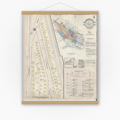 Old map wall art mockup — magnetic wood frame on white wall — Sanborn Fire Insurance Map from Painted Post, Steuben County, New York (1943) - Complete Map Set