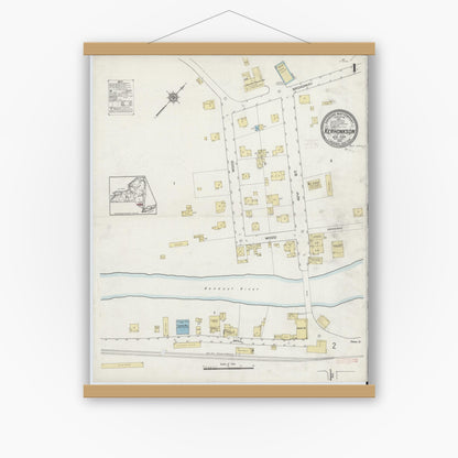 Old map wall art mockup — magnetic wood frame on white wall — Sanborn Fire Insurance Map from Kerhonkson, Ulster County, New York (1914) - Complete Map Set