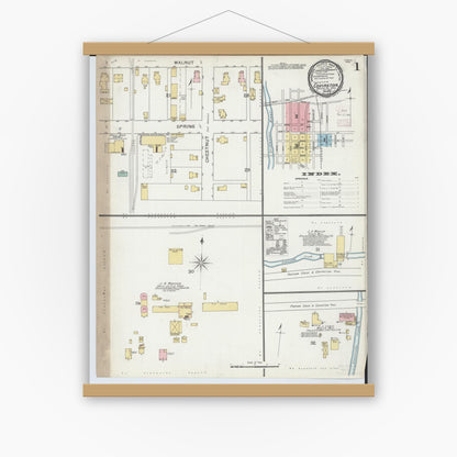 Old map wall art mockup — magnetic wood frame on white wall — Sanborn Fire Insurance Map from Covington, Miami County, Ohio (1892) - Complete Map Set