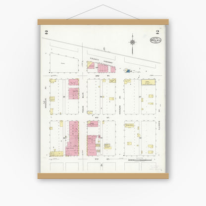 Old map wall art mockup — magnetic wood frame on white wall — Sanborn Fire Insurance Map from Weslaco, Hidalgo County, Texas (1925), Sheet #0002