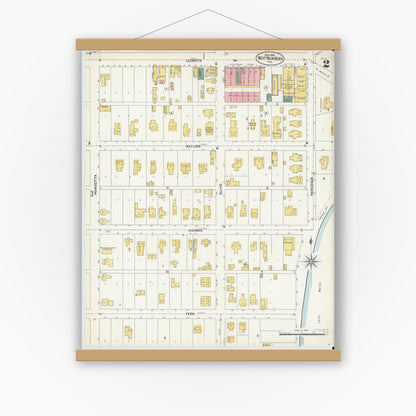 Old map wall art mockup — magnetic wood frame on white wall — Sanborn Fire Insurance Map from West Palm Beach, Dade County, Florida (1903), Sheet #0002