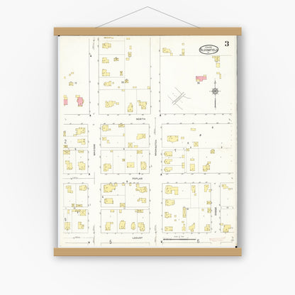 Old map wall art mockup — magnetic wood frame on white wall — Sanborn Fire Insurance Map from Bloomfield, Davis County, Iowa (1913), Sheet #0003