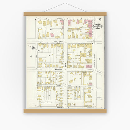 Old map wall art mockup — magnetic wood frame on white wall — Sanborn Fire Insurance Map from Fredericksburg, Independent Cities, Virginia (1912), Sheet #0006