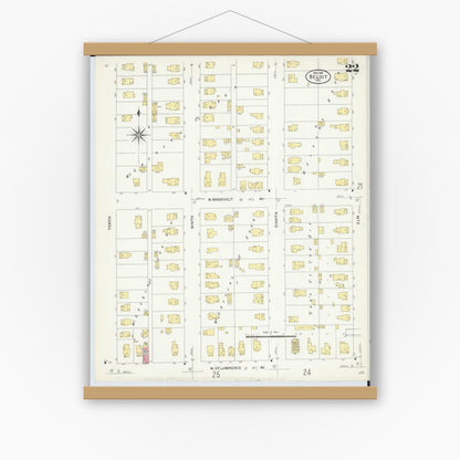 Old map wall art mockup — magnetic wood frame on white wall — Sanborn Fire Insurance Map from Beloit, Rock County, Wisconsin (1908), Sheet #0022