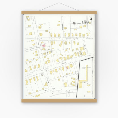 Old map wall art mockup — magnetic wood frame on white wall — Sanborn Fire Insurance Map from Plymouth, Huron And Richland Counties, Ohio (1924), Sheet #0003