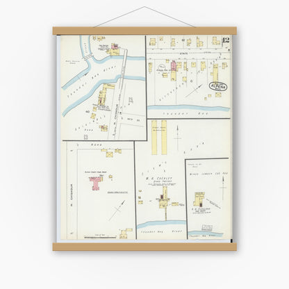 Old map wall art mockup — magnetic wood frame on white wall — Sanborn Fire Insurance Map from Alpena, Alpena County, Michigan (1895), Sheet #0012