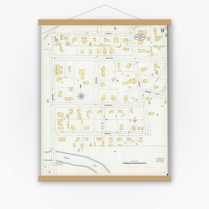 Old map wall art mockup — magnetic wood frame on white wall — Sanborn Fire Insurance Map from Hudson, Middlesex County, Massachusetts (1903), Sheet #0008