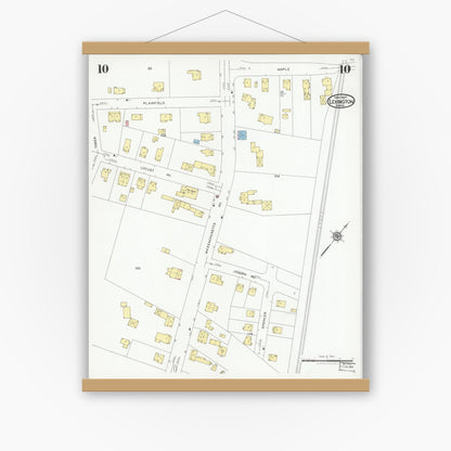 Old map wall art mockup — magnetic wood frame on white wall — Sanborn Fire Insurance Map from Lexington, Middlesex County, Massachusetts (1927), Sheet #0010